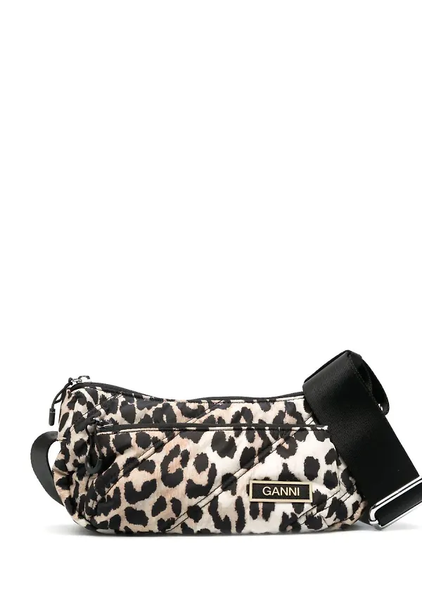 GANNI quiltad leopardmönstrad väska - Svart