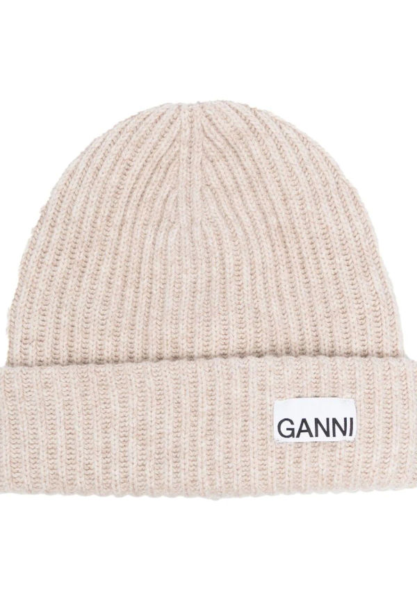 GANNI ribbad mössa med logotyp - Neutral