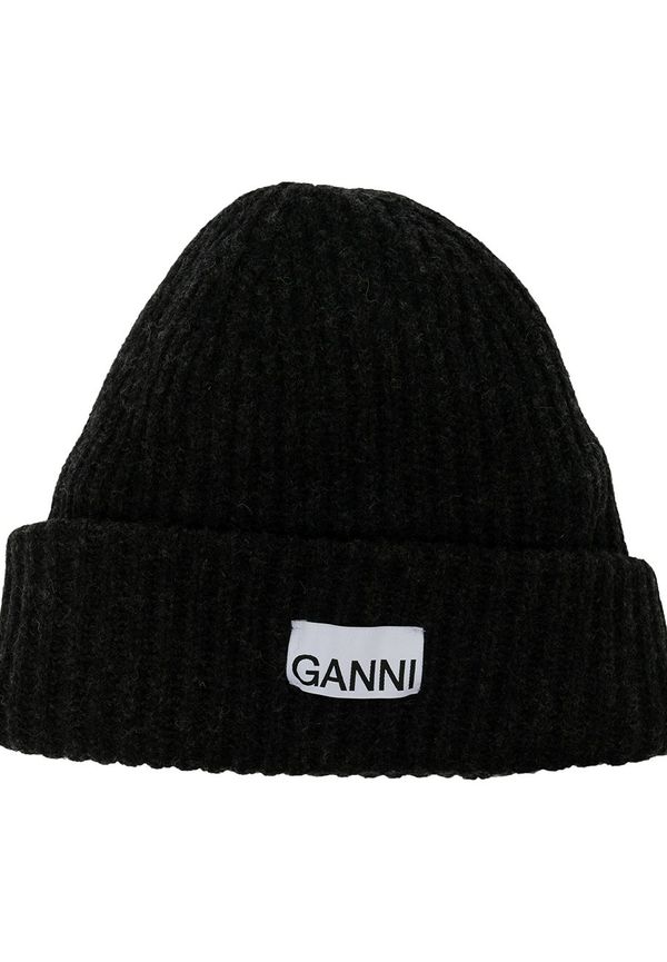 GANNI ribbstickad mössa - Svart