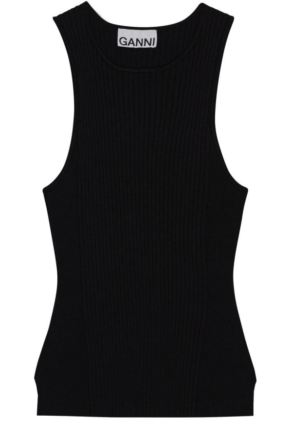 GANNI ribbstickad topp med panel - 099