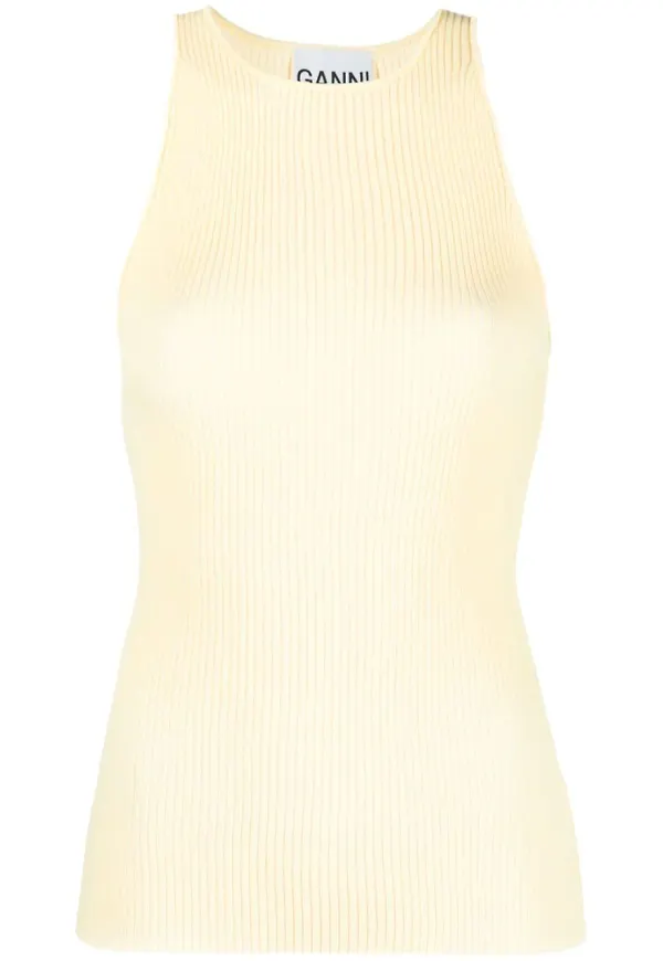 GANNI ribbstickat linne - Gul