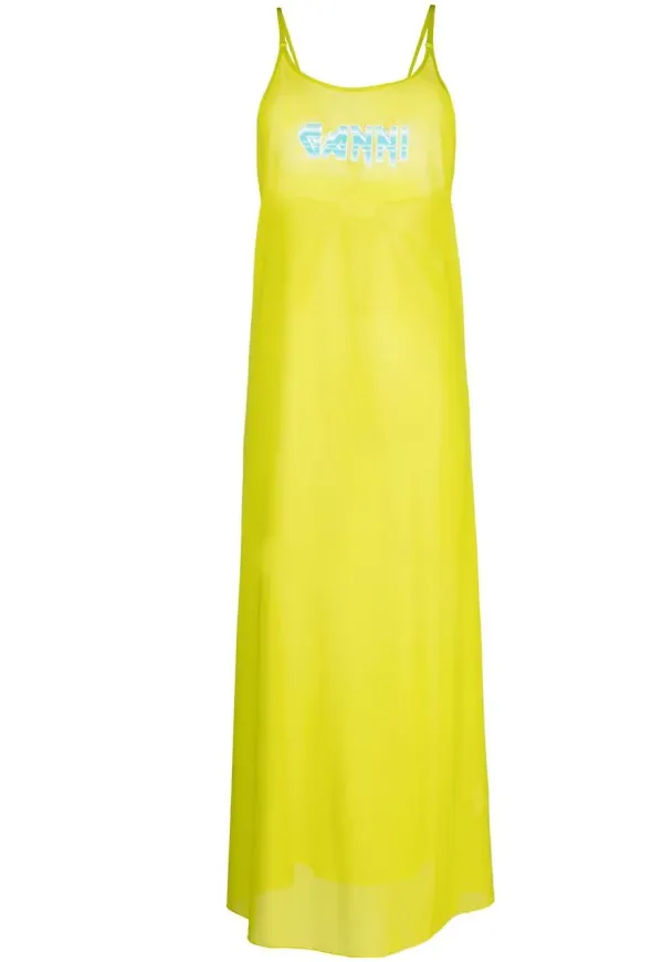 GANNI Rock semi-sheer maxi dress - Grön