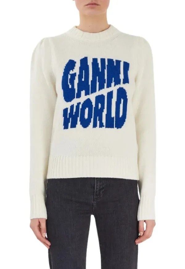 Ganni Round-neck Knitwear Vit, Dam