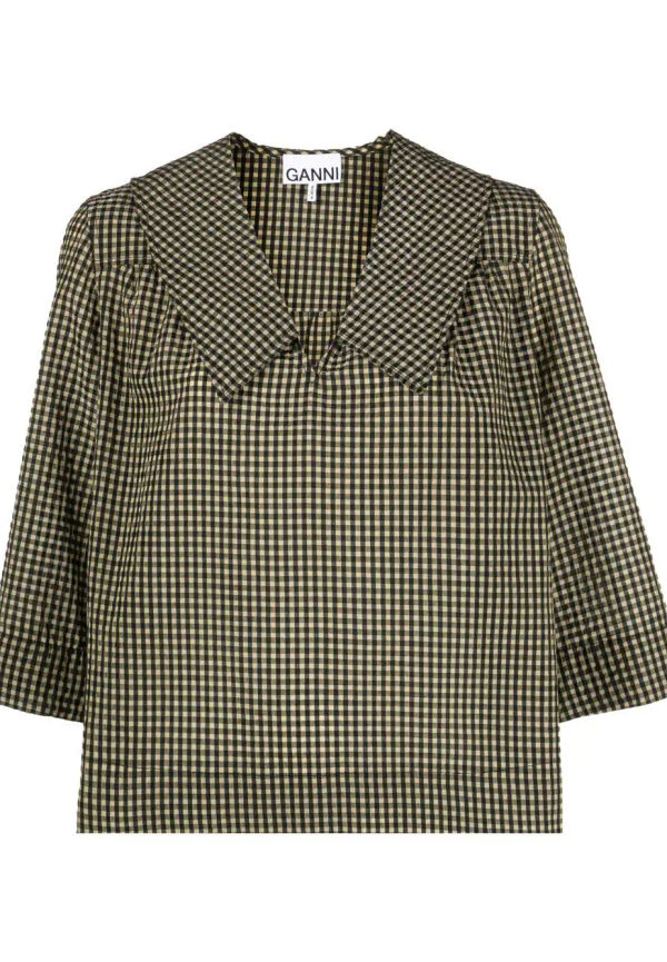 GANNI rutig blus - Svart