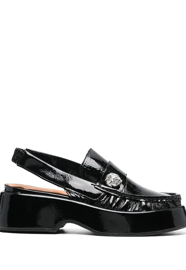 GANNI slingback-loafers i lackat läder - Svart