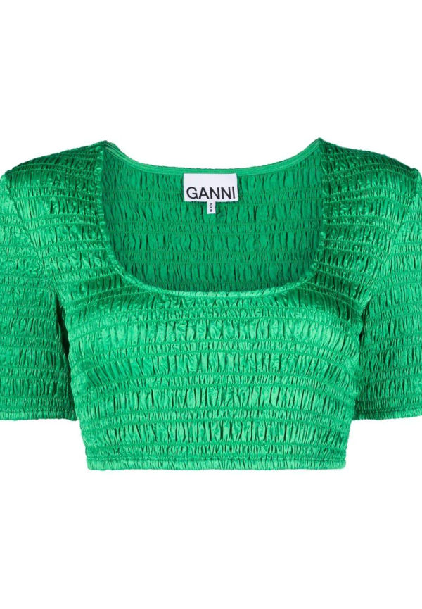 GANNI smockad croptop - Grön