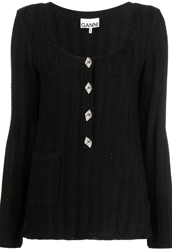 GANNI stickad henley-topp - Svart