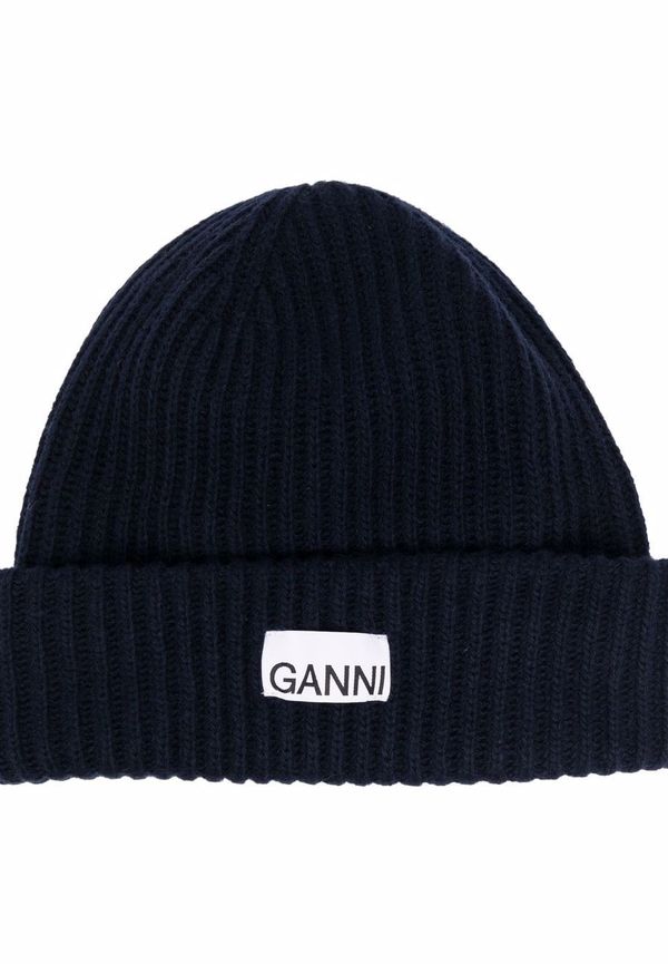 GANNI stickad mössa med logotyp - Blå