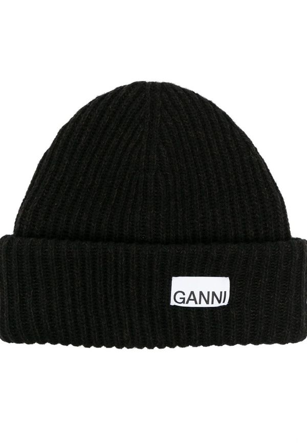 GANNI stickad mössa med logotypmärke - Svart