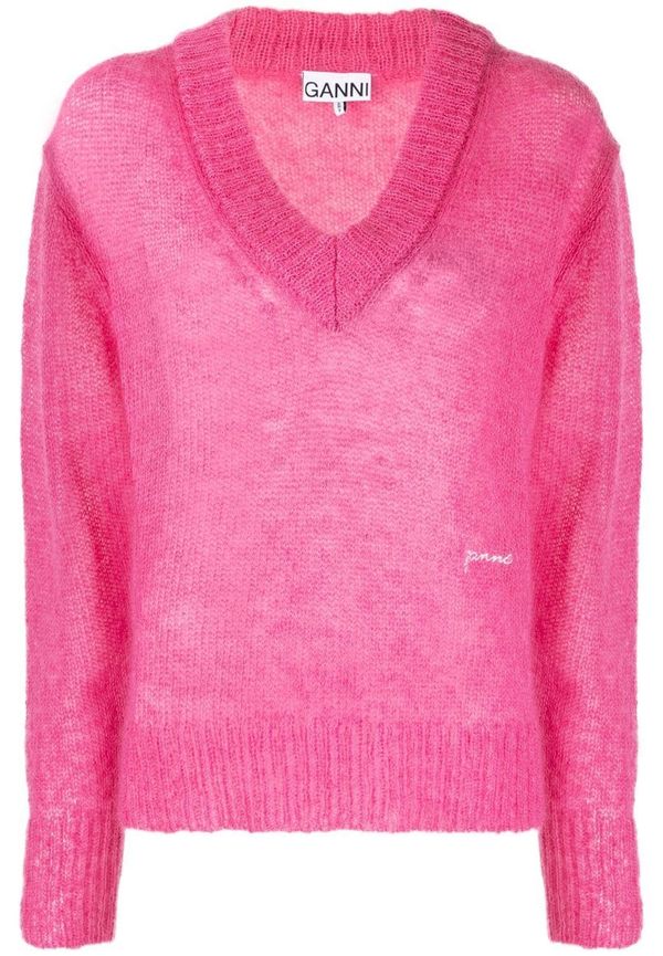 GANNI stickad tröja med broderad logotyp - Rosa