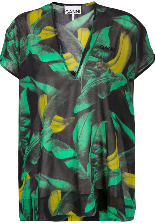 GANNI strandkaftan med banantryck - Svart