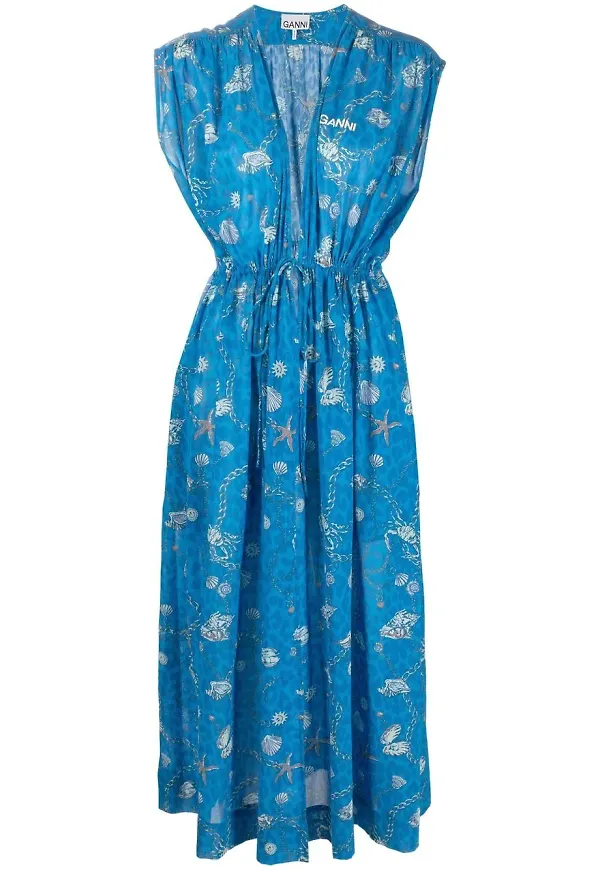 GANNI strandkaftan med tryck - Blå