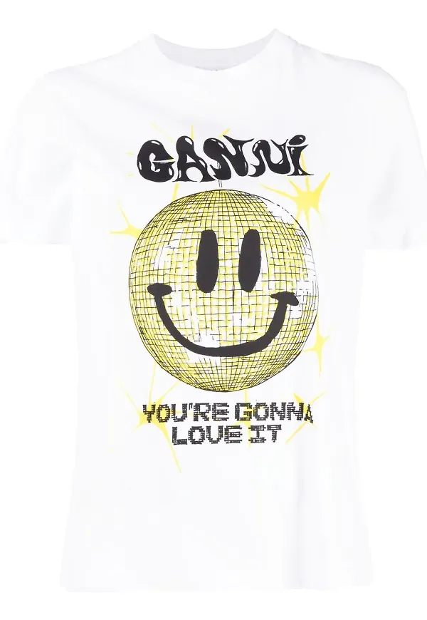 GANNI sweatshirt med tryck - Vit