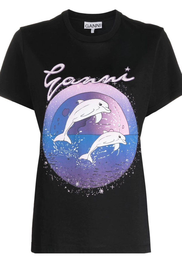 GANNI t-shirt med delfintryck - Svart