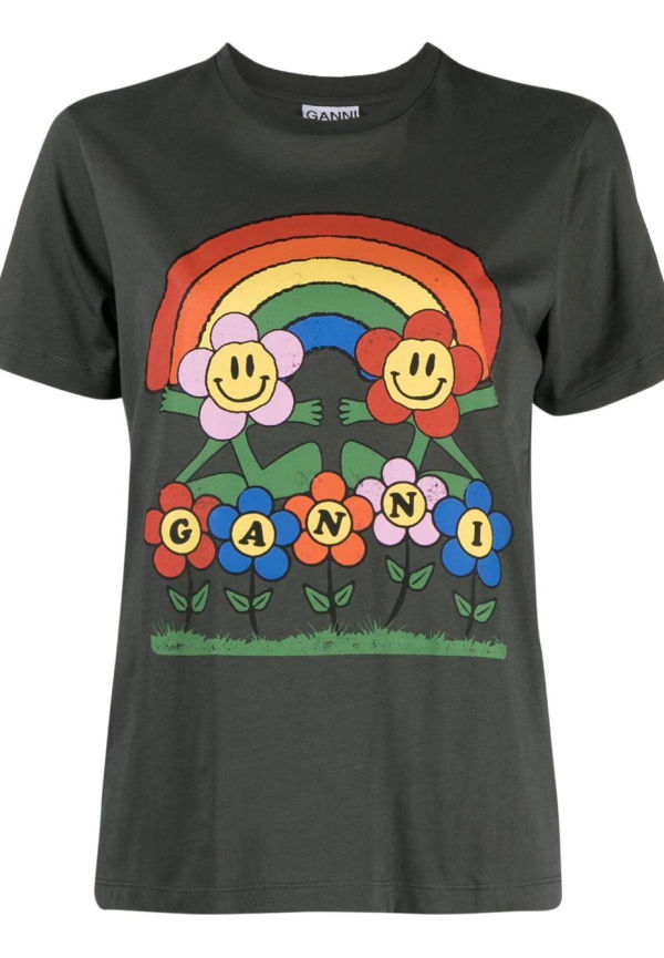 GANNI t-shirt med grafiskt tryck - Grå