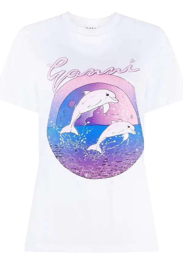 GANNI t-shirt med grafiskt tryck - Vit