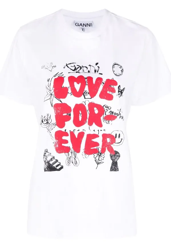 GANNI t-shirt med grafiskt tryck - Vit