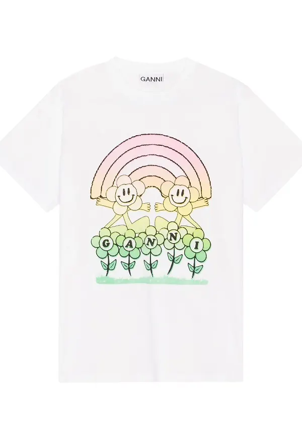 GANNI t-shirt med grafiskt tryck - Vit