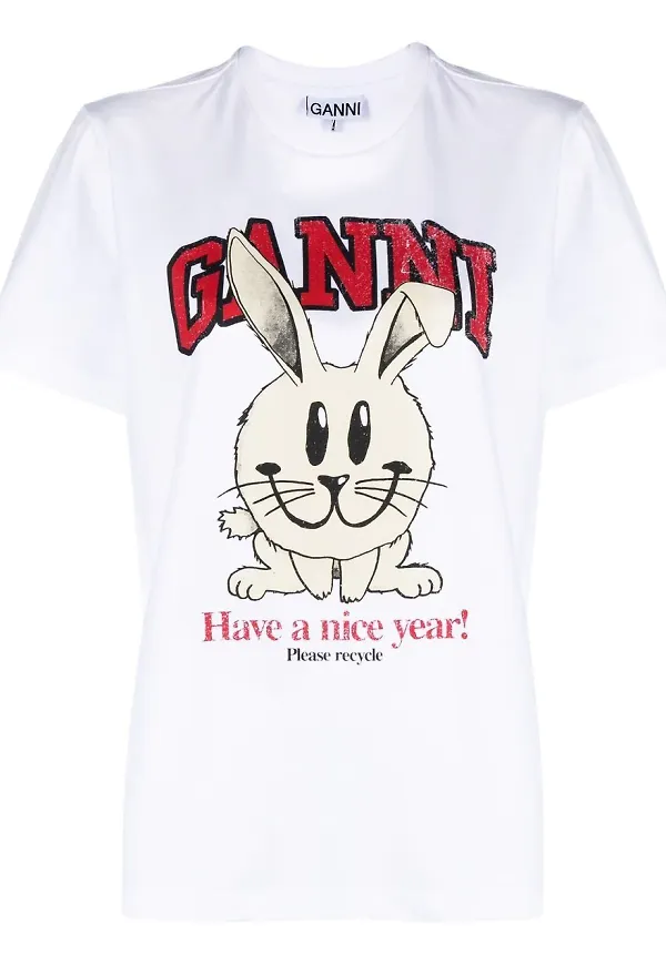 GANNI t-shirt med kanintryck - Vit