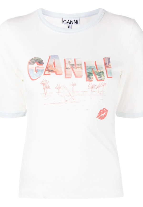 GANNI t-shirt med logotyp - Vit