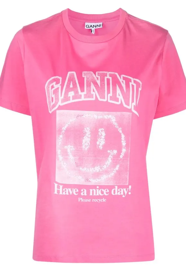 GANNI t-shirt med tryck - Rosa