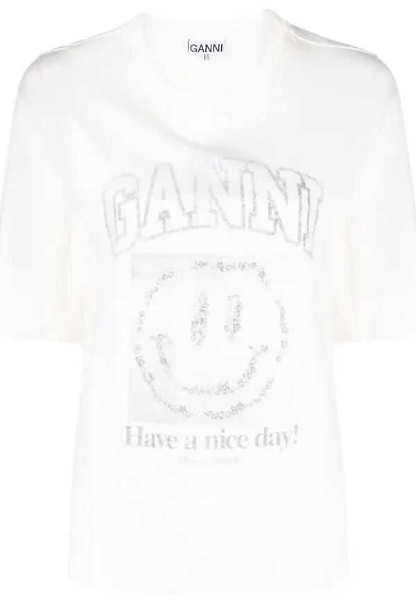 GANNI t-shirt med tryck - Vit