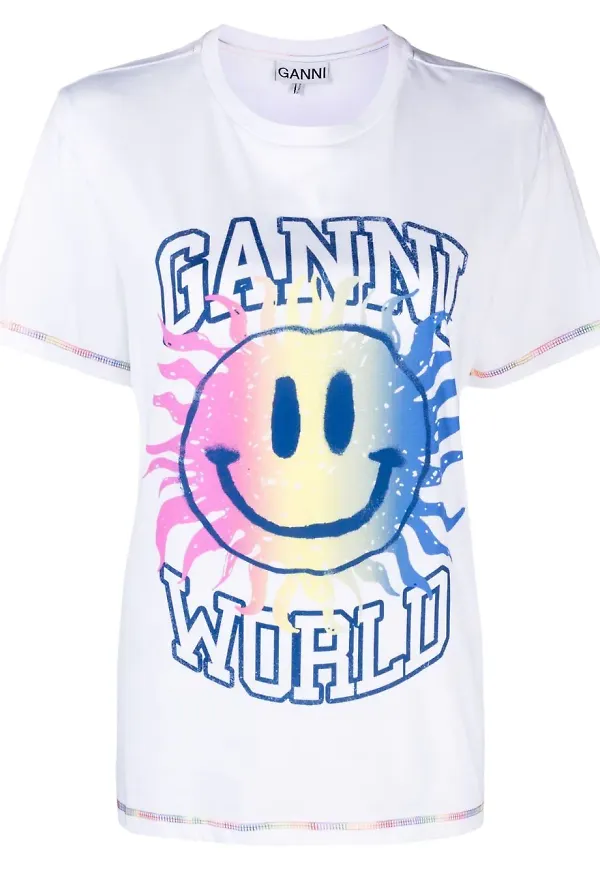 GANNI t-shirt med tryck - Vit