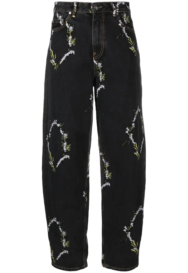 GANNI tapered-jeans med blomsterbrodyr - Svart