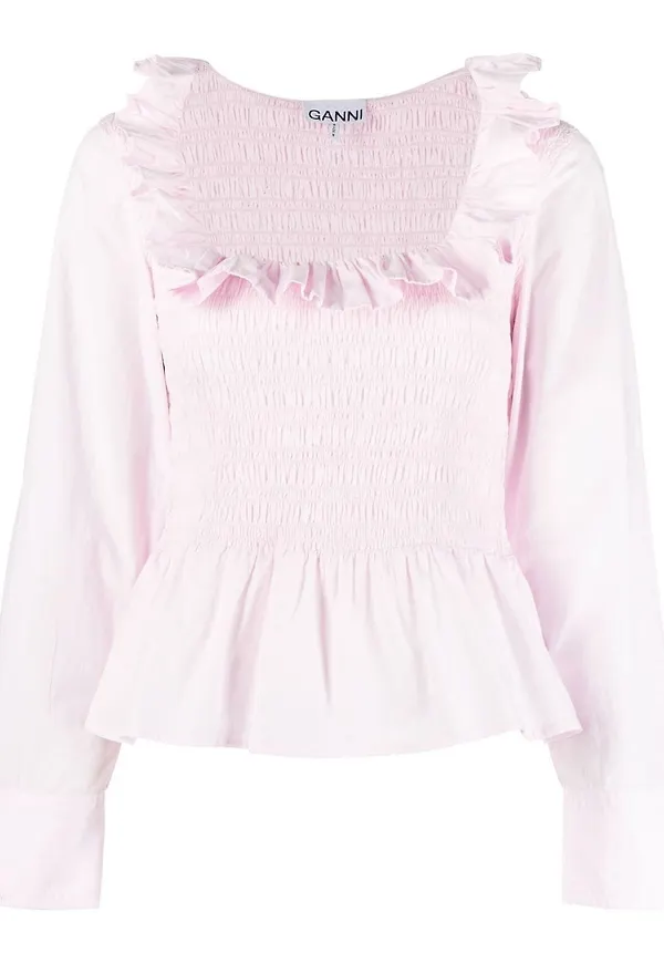 GANNI topp med volangkant - Rosa