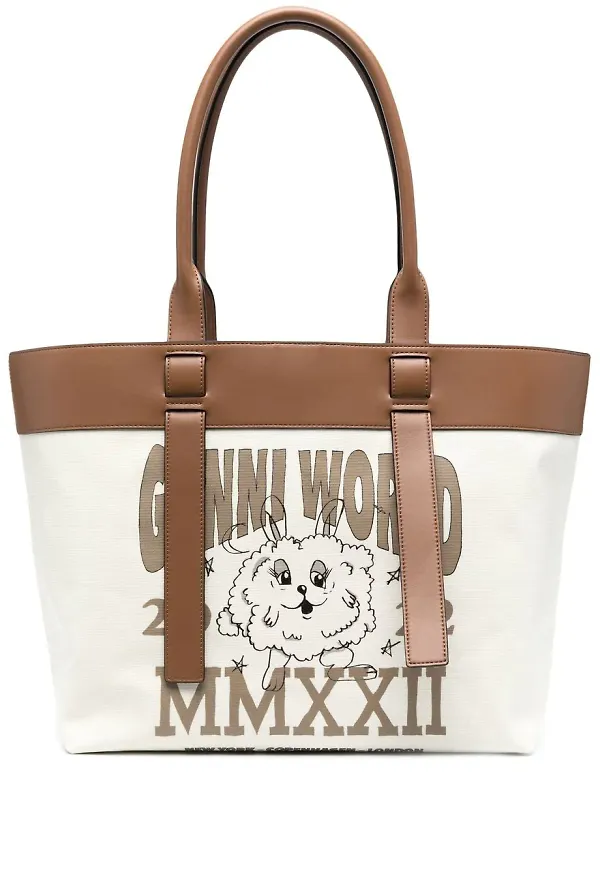 GANNI totebag med grafiskt tryck - Neutral