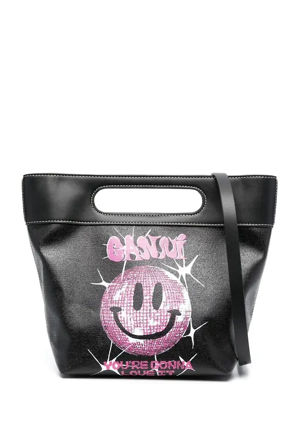 GANNI totebag med smileytryck - Svart