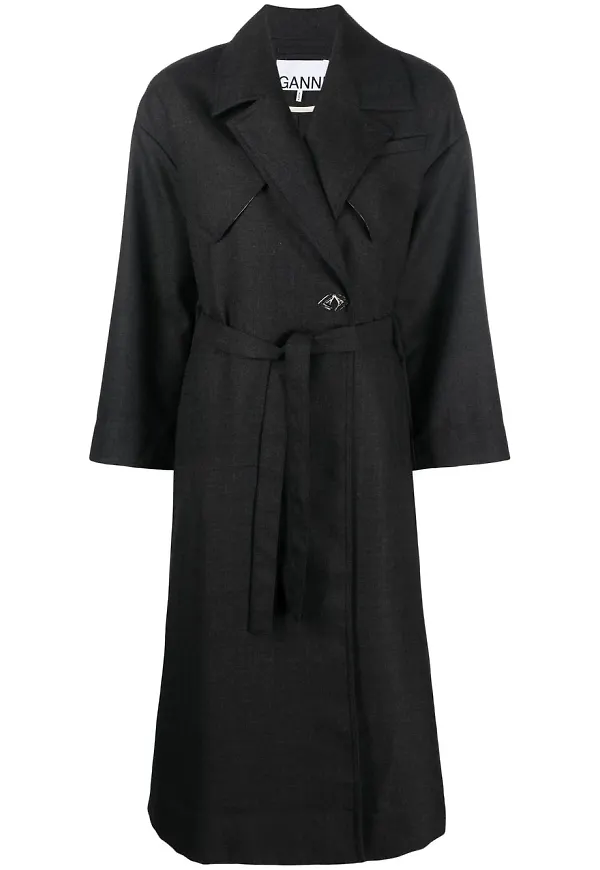 GANNI trenchcoat i twill - Svart
