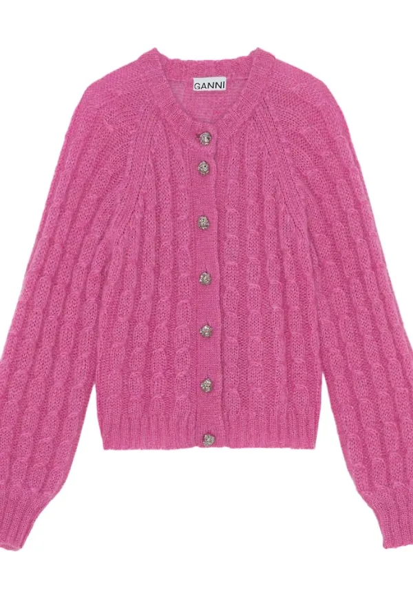 Ganni Tröja Cable Cardigan Rosa, Dam