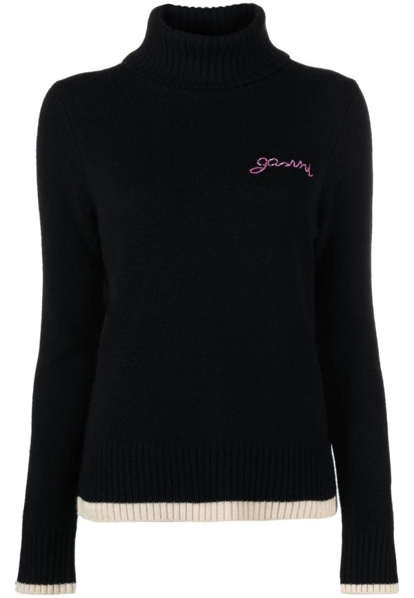 GANNI tröja med broderad logotyp - Svart