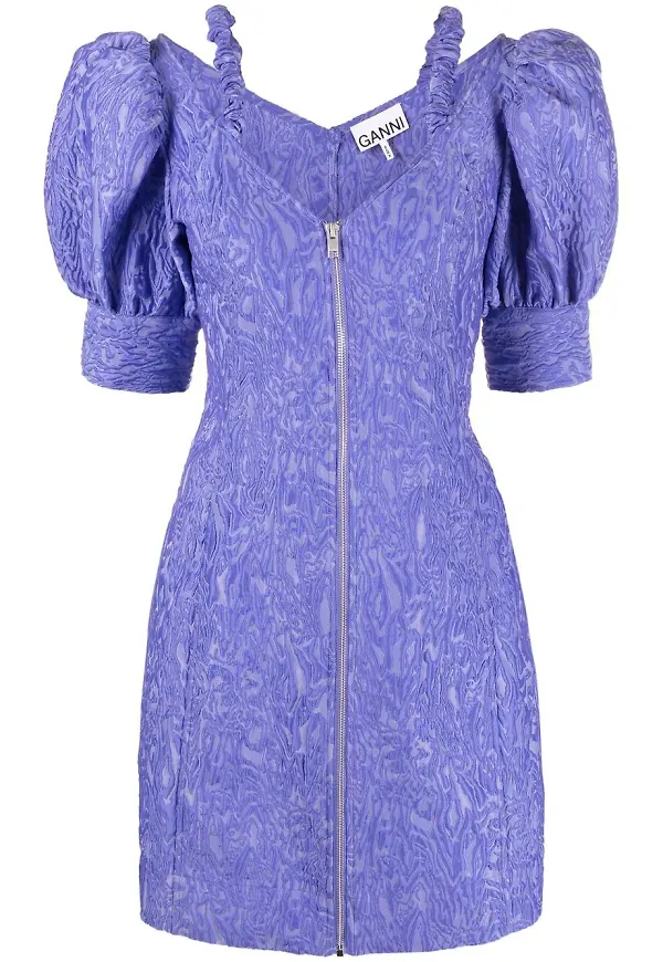 GANNI v-ringad miniklänning - 731 BLUE IRIS