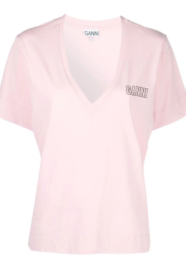 GANNI v-ringad t-shirt med logotyp - Rosa