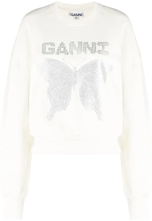 GANNI White Butterfly sweatshirt med logotyp - Vit