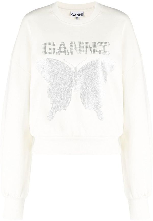GANNI White Butterfly sweatshirt med logotyp - Vit