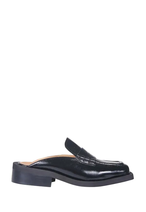 Ganni Wide Welt Squared Toe Mule Naplack Svart, Dam