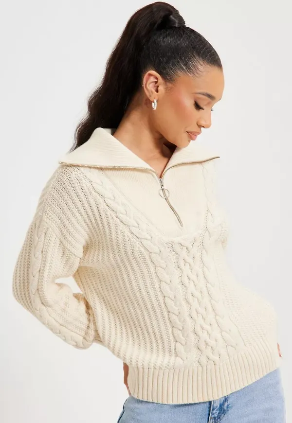 Gant - Cream - D2. Cable Half Zip Sweater