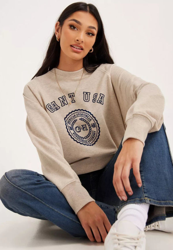 Gant - Sweatshirts - Light Beige - Gant Usa Oversized C-Neck Sweat - Tröjor - sweatshirts