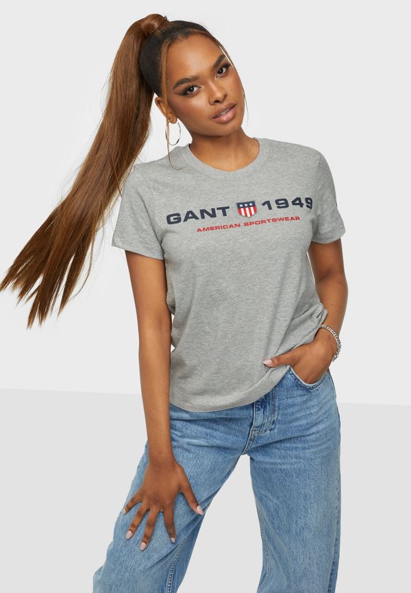Gant - T-shirts - Grey Melange - D2.Gant Retro Shield Ss T-Shirt - Toppar - T-shirts