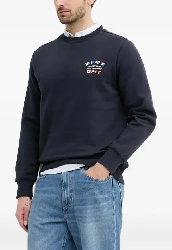 Gant flaggprydd sweatshirt med rundad hals - Blå