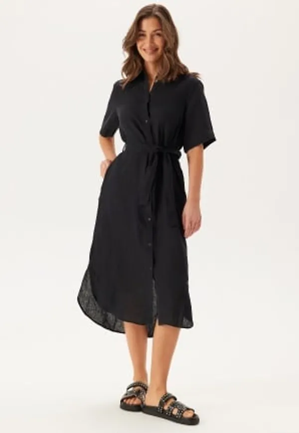 GANT Reg Linen Ss Shirt Dress Black 34