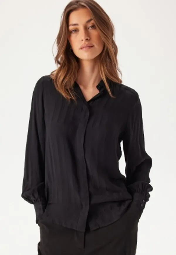 GANT Reg Satin Striped Shirt Black 44