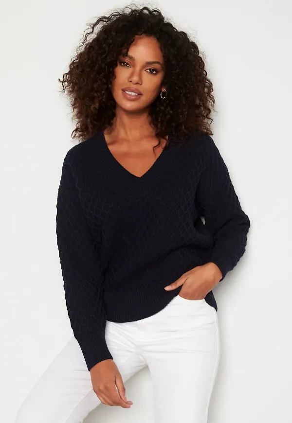 GANT Texture Cotton V-Neck 433 Evening Blue L