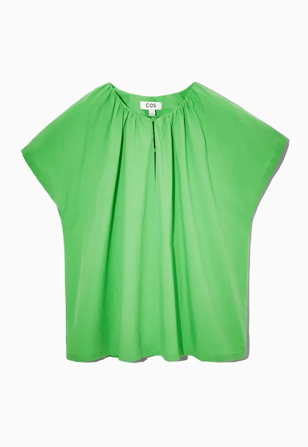 GATHERED CAP-SLEEVE BLOUSE