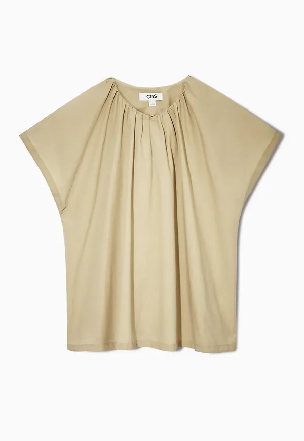 GATHERED CAP-SLEEVE BLOUSE