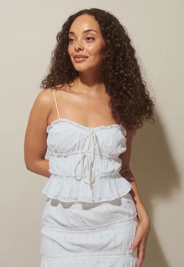 Gathered frill tie top