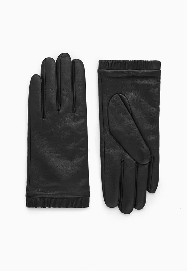 GATHERED LEATHER-CASHMERE GLOVES